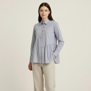 New Background striped cotton blue white asymmetrical peplum button down shirt M